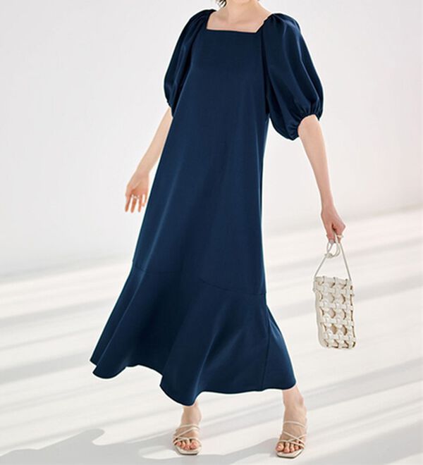 ひんやり！スクエアネックボリューム袖ワンピース - ベルーナ【公式】