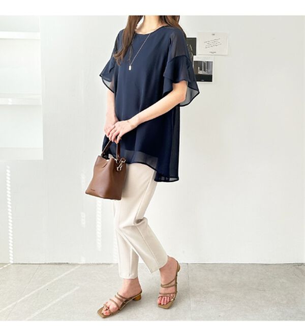 GeeRA（ジーラ）の「【接触冷感】異素材シフォンレイヤードチュニック（チュニック）」｜詳細画像