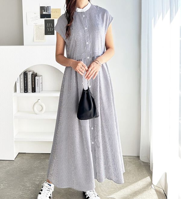 GeeRA（ジーラ）の「クレリック配色ウエストギャザーシャツワンピ―ス（シャツワンピース）」｜詳細画像