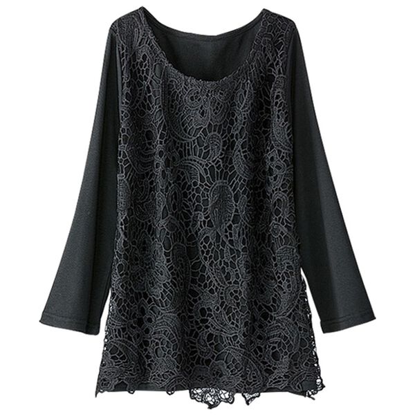 BELLUNA（ベルーナ）の「こっそり汗対策！抗菌消臭ケミカルレース使いプルオーバー（カットソー）」｜黒