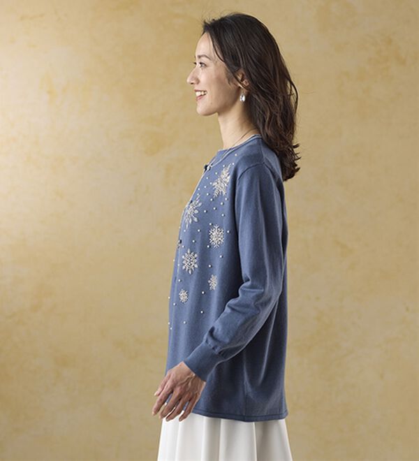 66682スーナウーナアンゴラ入りビーズ付き半袖ニット紫サイズ38