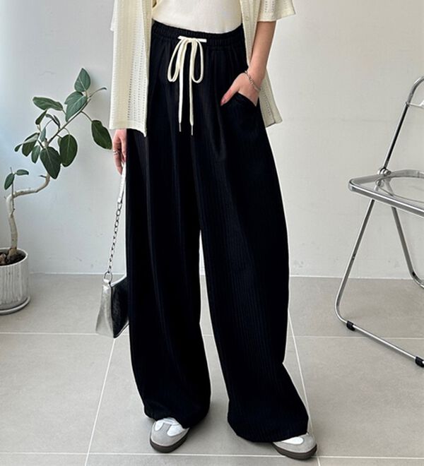 GeeRA（ジーラ）の「さらっと着やすい！ストライプワイドパンツ（フルレングスパンツ）」｜詳細画像