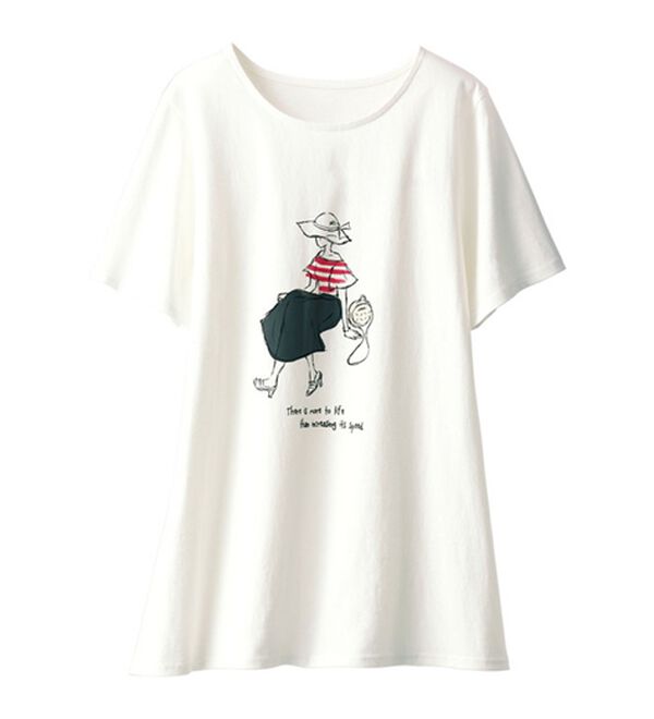 BELLUNA（ベルーナ）の「綿１００％ロング丈プリントＴシャツ（Tシャツ）」｜詳細画像