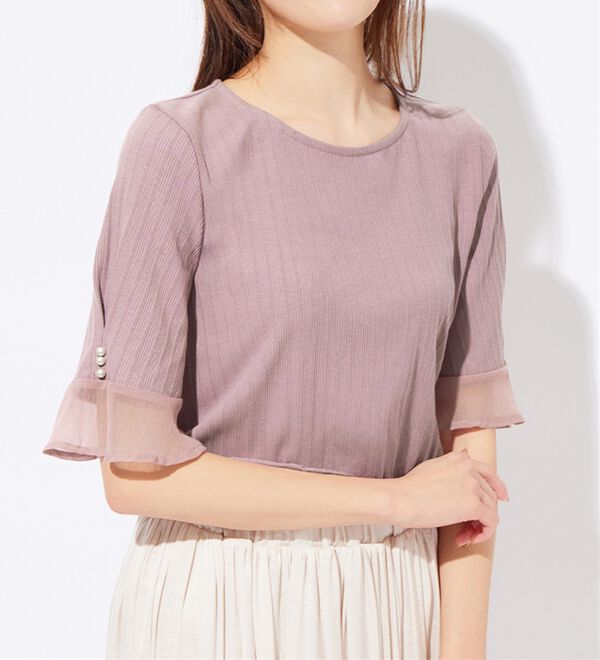 alotta（アロッタ）の「パール調ボタン付テレコリブトップス（カットソー）」｜詳細画像