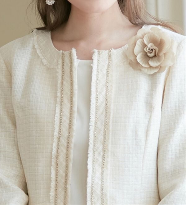 alotta（アロッタ）の「入学式卒業式に！フリンジ使いツイードノーカラージャケット＜Ｍ～５Ｌ＞（ノーカラージャケット）」｜詳細画像