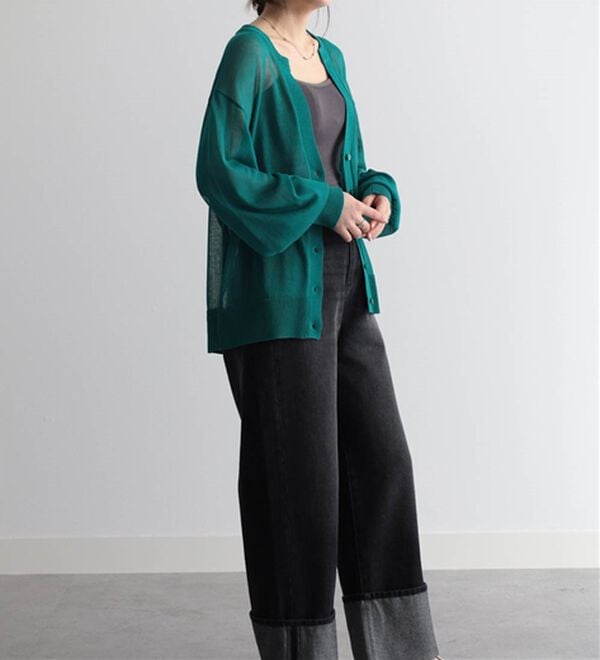 RANAN（ラナン）の「ひんやり！シアーニットキーネックカーディガン（ニットカーディガン）」｜詳細画像