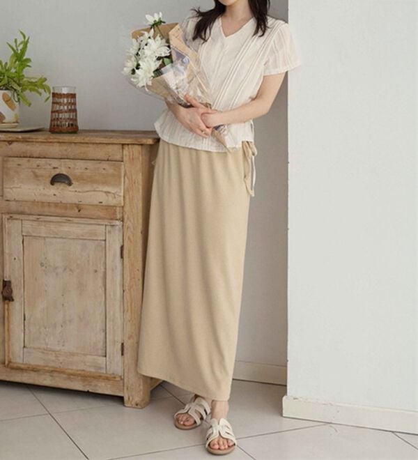 CHAN ME（チャンミ）の「リブロングタイトスカート（ロングスカート）」｜詳細画像