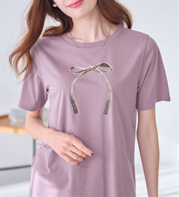 alotta（アロッタ）の「大人かわいいプリント綿混Ｔシャツ（Tシャツ）」｜詳細画像