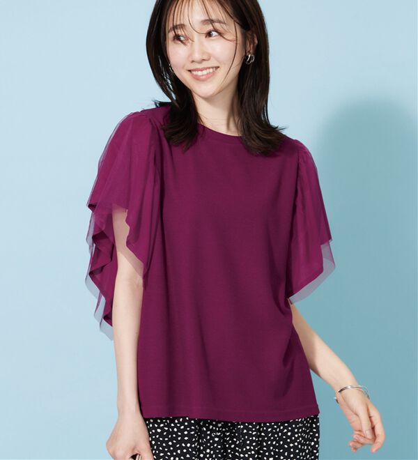 BELLUNA（ベルーナ）の「チュール使いフリル袖プルオーバー（カットソー）」｜詳細画像