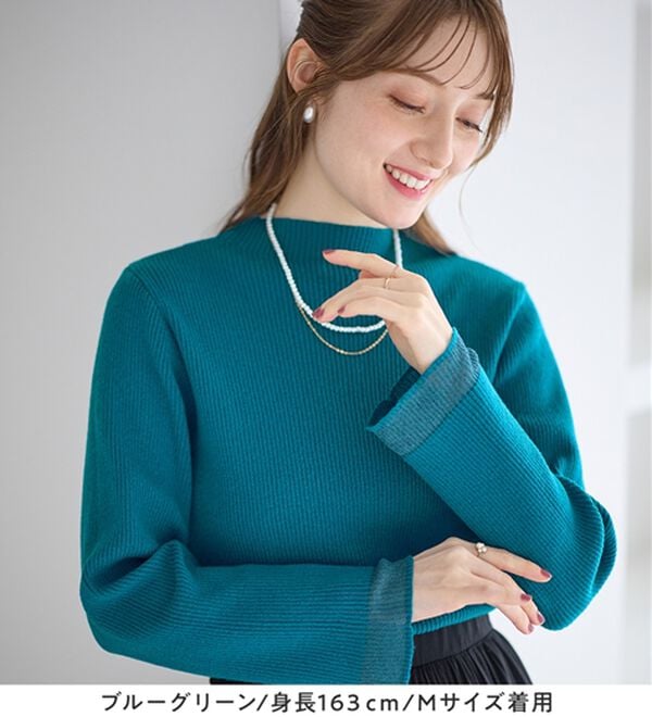 alotta（アロッタ）の「パチパチしにくい！洗える袖シアー切替ニットプルオーバー（ニット・セーター）」｜詳細画像