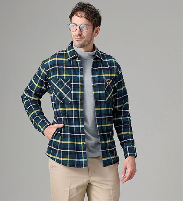 「（ダンロップ・リファインド）裏地に技あり！快適フランネルシャツジャケット（メンズジャケット）」｜詳細画像