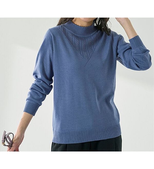 BELLUNA（ベルーナ）の「静電防止！洗えるウール入り透かし編みセーター（ニット・セーター）」｜詳細画像