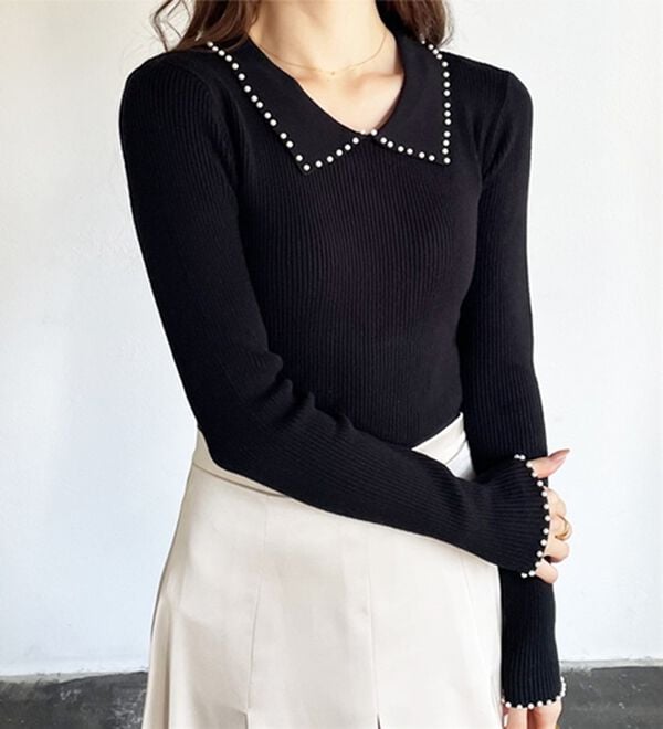 GeeRA（ジーラ）の「【YOUING.】パール衿リブニット（ニット・セーター）」｜詳細画像