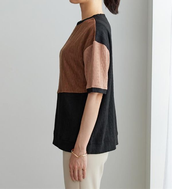 BELLUNA（ベルーナ）の「ミニケーブル柄パッチワーク風プルオーバー（カットソー）」｜詳細画像