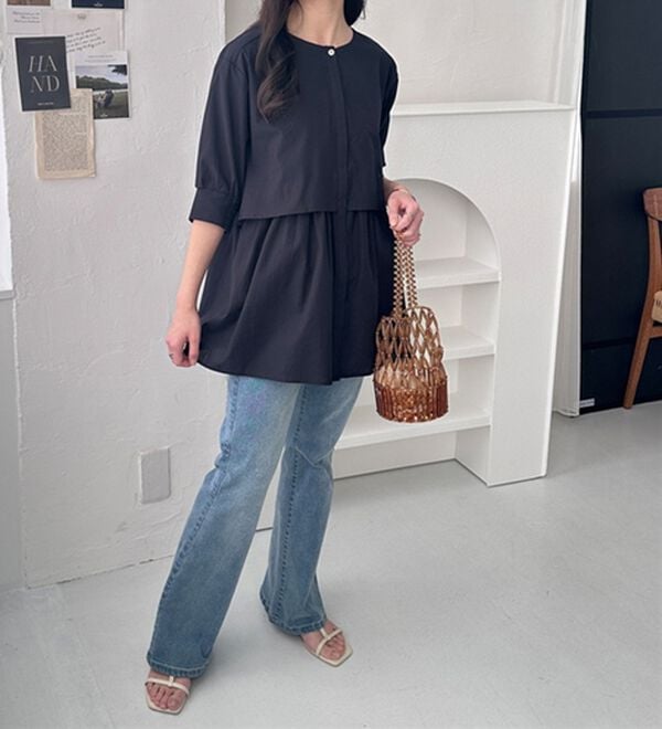 GeeRA（ジーラ）の「【華奢見え】羽織にもなる！ペプラムシャツチュニック（チュニック）」｜詳細画像