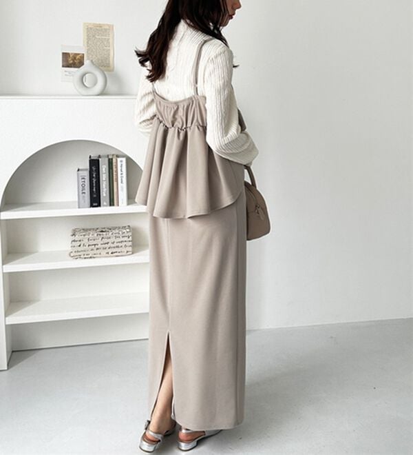 GeeRA（ジーラ）の「楽ちん！ペプラムキャミワンピース（カットソーワンピース）」｜詳細画像