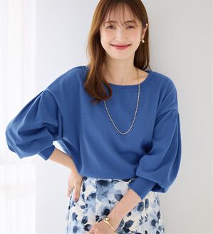 alotta（アロッタ）の「＜洗える＞柔らか綿タッチ！春これ１枚パフ袖ニット（ニット・セーター）」｜ダークブルー