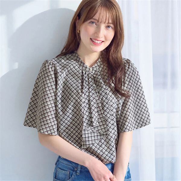alotta（アロッタ）の「大人上品スカーフタイブラウス（ブラウス）」｜チェック