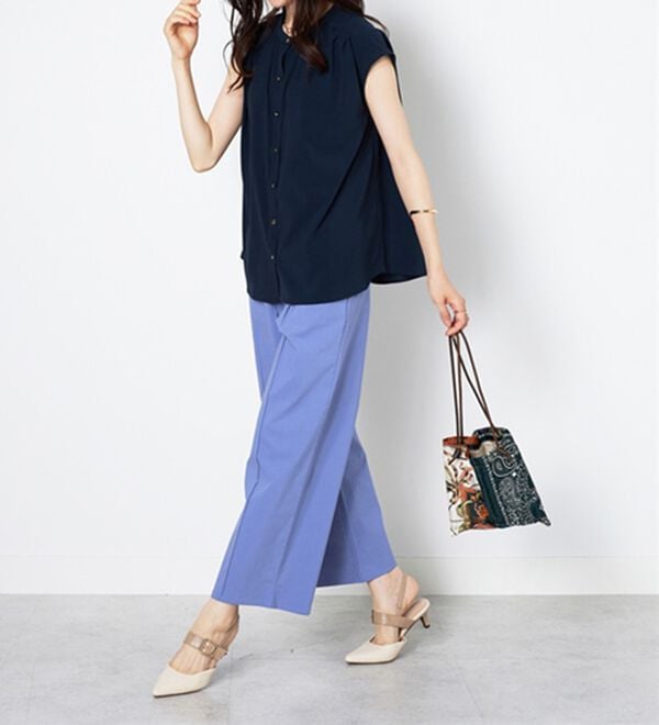 BELLUNA（ベルーナ）の「麻入りストレッチタックワイドパンツ（ワイドパンツ・ガウチョ）」｜詳細画像