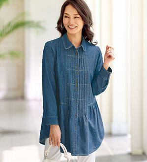 BELLUNA（ベルーナ）の「《春の旅行に便利！》デニム素材デザインオーバーブラウス（チュニック）」｜詳細画像