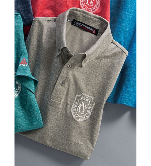 「＜コムルヴァン・オム・ゴルフ＞杢調ドライポロシャツ（メンズポロシャツ）」｜杢グレー