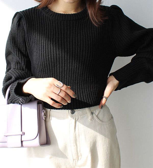 GeeRA（ジーラ）の「パフスリーブ袖ボタン着回しリブニット（ニット・セーター）」｜詳細画像