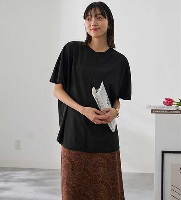 BELLUNA（ベルーナ）の「Ｔシャツ感覚なのにきちんとブラウス見え！カットジョーゼット半袖プルオーバー（カットソー）」｜詳細画像