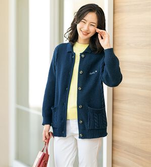 ルフラン（ルフラン）の「【ＡＰ】衿付編地ニットジャケット（その他ジャケット）」｜ネイビー