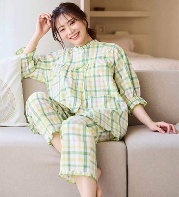 LAVIENNE（ラヴィエンヌ）の「サラッと涼感、綿１００％サッカーパジャマ（パジャマ・ルームウェア）」｜詳細画像