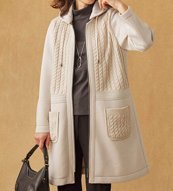 BELLUNA（ベルーナ）の「ダンボール素材ケーブルニット切替コート（ハーフコート）」｜詳細画像