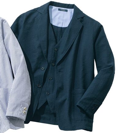 「さらっと快適！麻入りシアサッカーアンサンブル（メンズニット・セーター）」