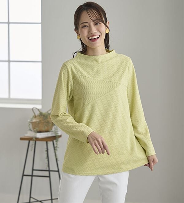 BELLUNA（ベルーナ）の「波柄ジャカード切替デザインプルオーバー（カットソー）」｜詳細画像