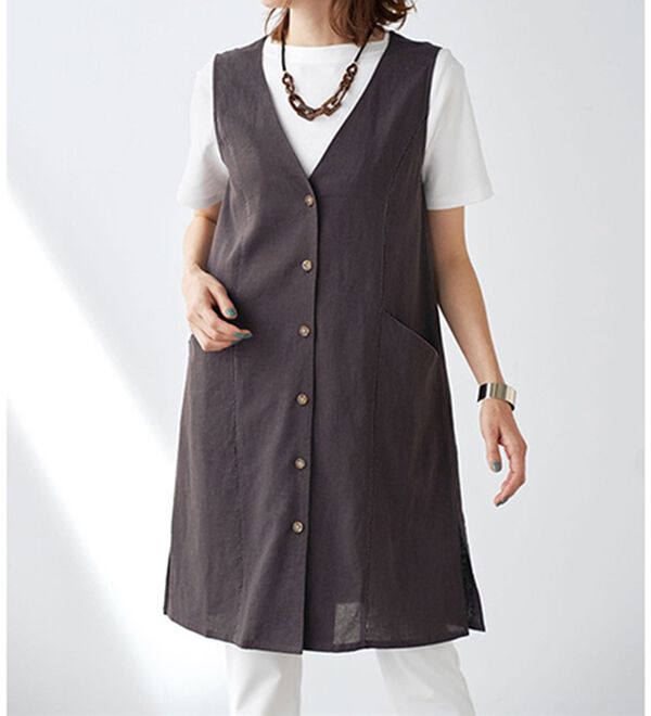 すっぽりカバー涼やかリネン混チュニックベスト - ベルーナ【公式】