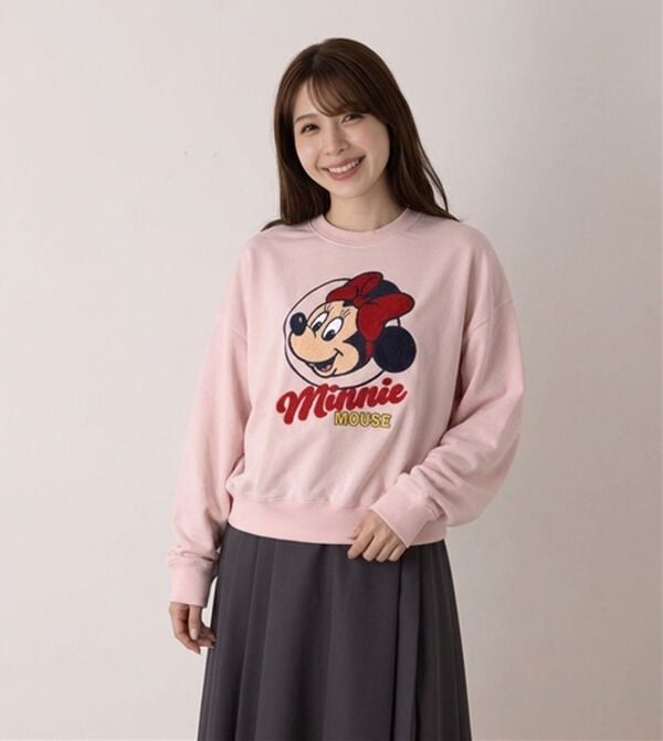 「＜Disney＞【ミッキー＆ミニー】サガラ刺しゅうゆったり裏毛トレーナー（カットソー）」｜詳細画像