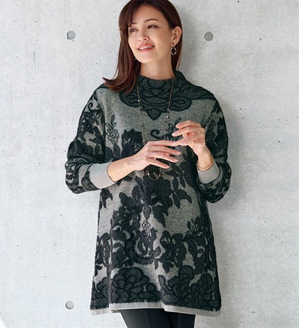 レース柄ジャカードニットチュニック - ベルーナ【公式】