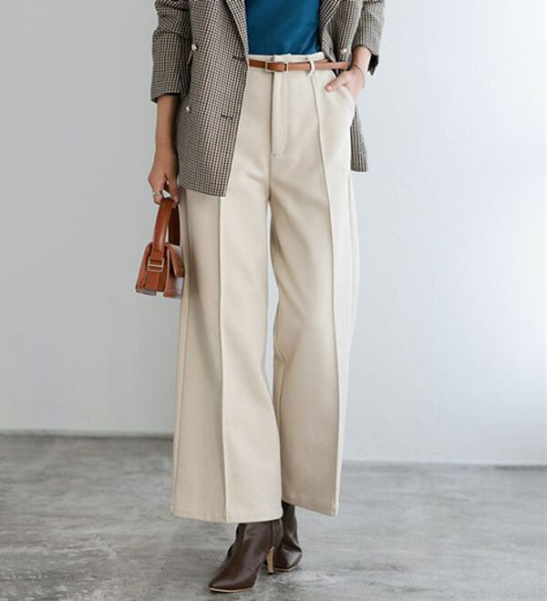 Pierrot（ピエロ）の「カット起毛ピンタックワイドパンツ（ワイドパンツ・ガウチョ）」｜詳細画像