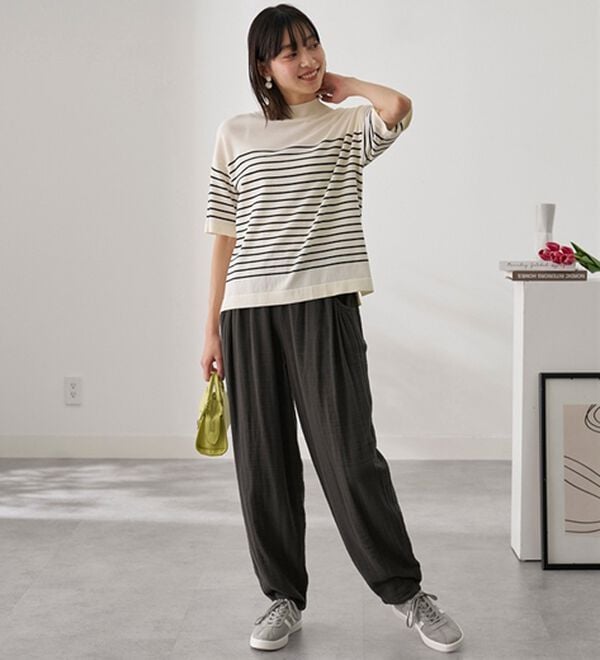 BELLUNA（ベルーナ）の「綿麻ダブルガーゼポッケギャザーパンツ（フルレングスパンツ）」｜詳細画像