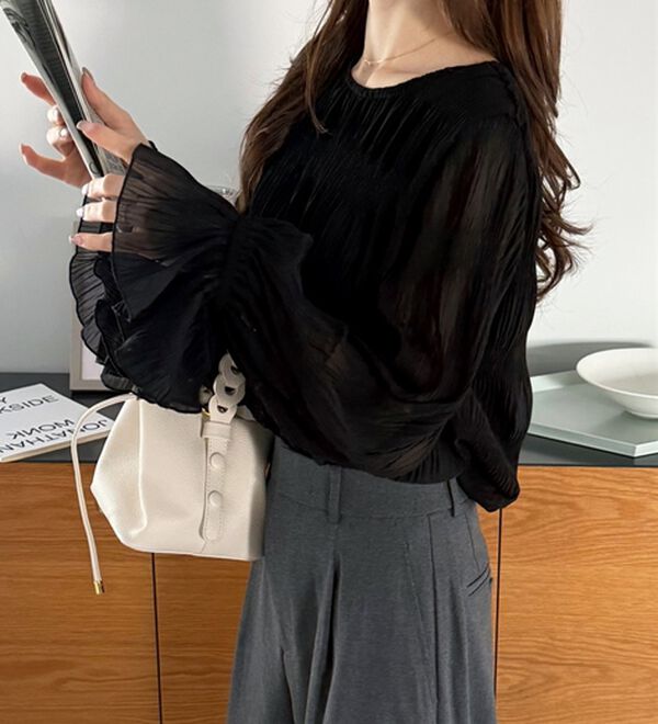 GeeRA（ジーラ）の「シアーシャーリングキャンディー袖ブラウス（ブラウス）」｜詳細画像