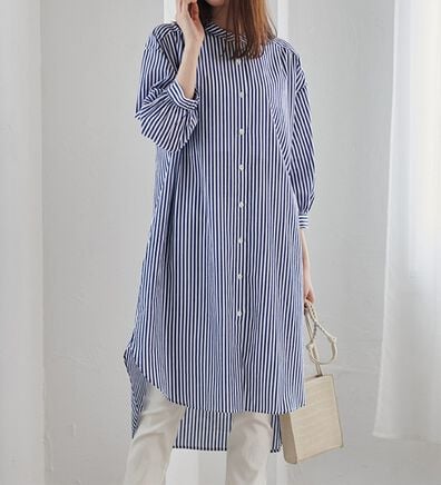 RANAN（ラナン）の「綿１００％　ロング丈シャツブラウス（チュニック）」