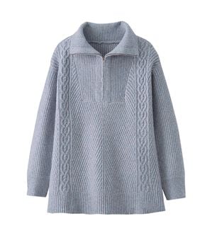 BELLUNA（ベルーナ）の「ハーフジップ使い編地切替ニットチュニック（チュニック）」｜ライトブルー