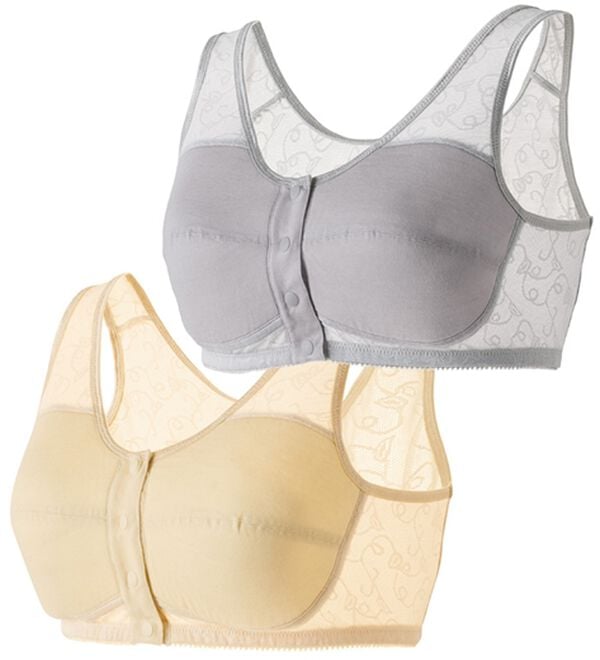 「【２色組】メッシュで涼やか前開きソフトブラ（ノンワイヤーブラ）」｜2色組