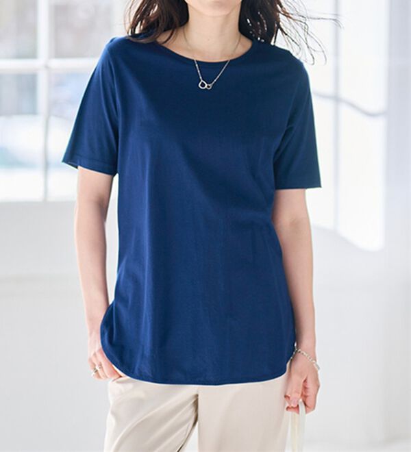 RANAN（ラナン）の「＜ＢＣ＞綿１００％ひんやりラウンドヘムプルオーバー（カットソー）」｜ネイビー
