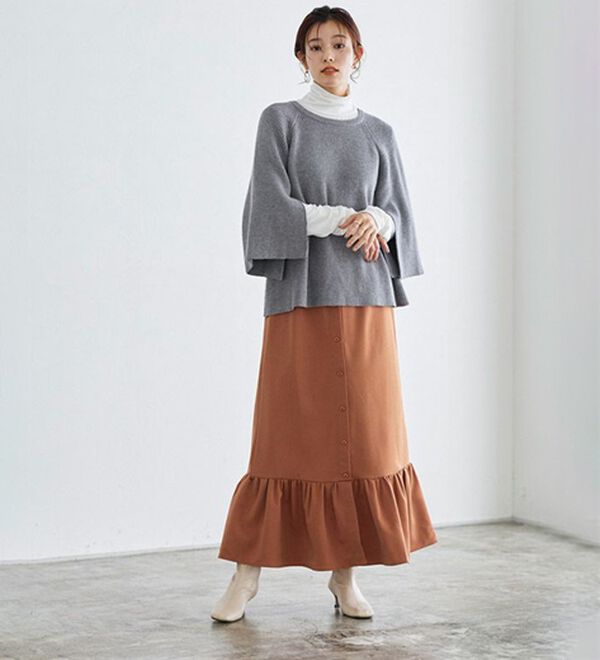 Pierrot（ピエロ）の「【選べる丈】フロントボタンヘムギャザースカート（ロングスカート）」｜詳細画像