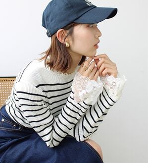 GeeRA（ジーラ）の「大人可愛い！レースが上品なハイネックニット（ニット・セーター）」｜ボーダー