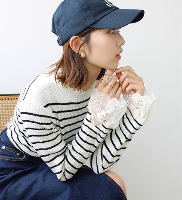 GeeRA（ジーラ）の「大人可愛い！レースが上品なハイネックニット（ニット・セーター）」｜ボーダー