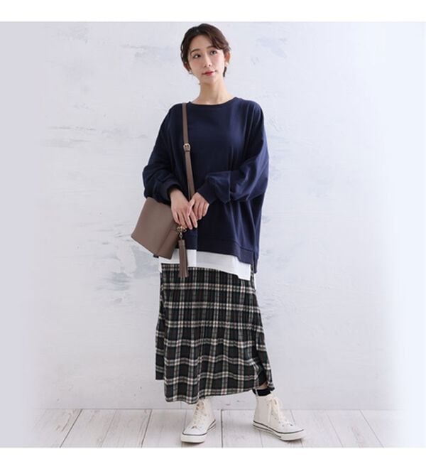 A HAPPY MARILYN（アハッピーマリリン）の「【Ｌ～１０Ｌ】ゆるっと楽ちん！着ぶくれ回避の　重ね着風　ミニ裏毛　プルオーバー（カットソー）」｜詳細画像