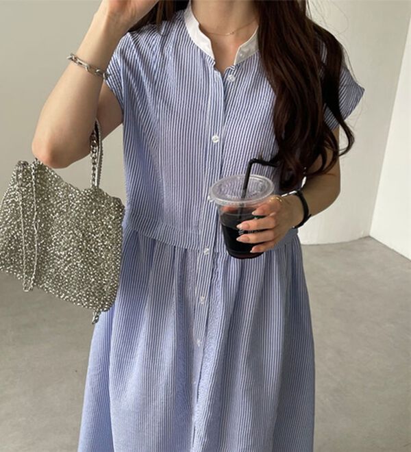 GeeRA（ジーラ）の「クレリック配色ウエストギャザーシャツワンピ―ス（シャツワンピース）」｜詳細画像