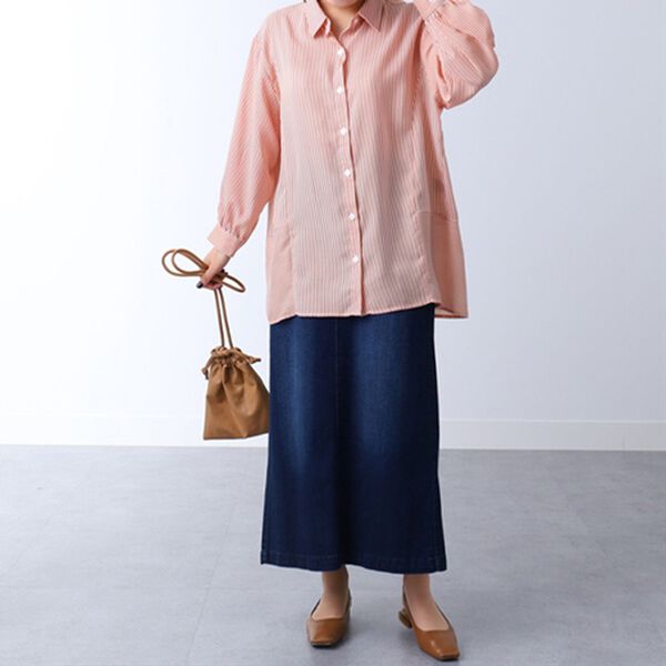 BELLUNA（ベルーナ）の「ストライプ切替デザインシャツチュニック（チュニック）」｜詳細画像