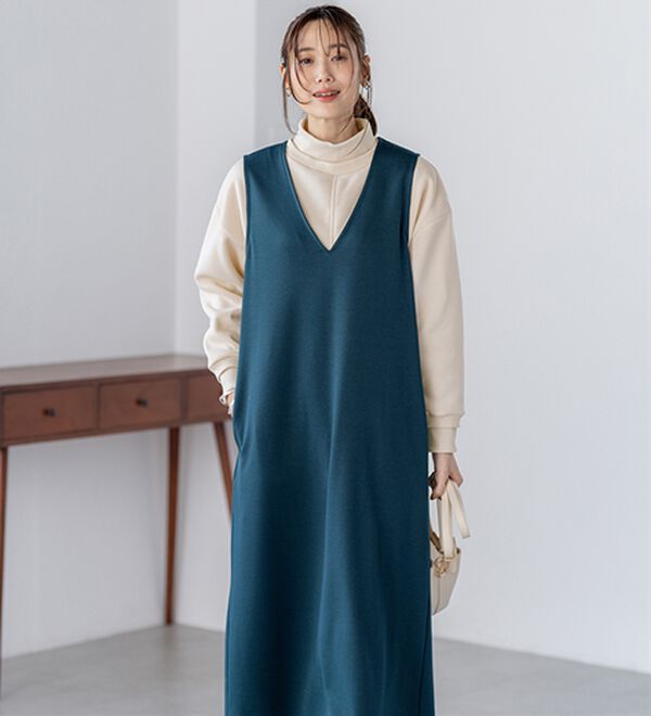 BELLUNA（ベルーナ）の「【選べる丈】シュッと体型カバー！ジャストフィットらくらくジャンパースカート（ジャンパースカート）」｜詳細画像