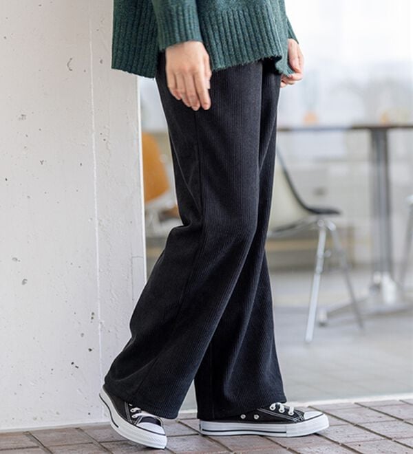 BELLUNA（ベルーナ）の「なめらか裏ベロアコーデュロイワイドパンツ（ワイドパンツ・ガウチョ）」｜詳細画像